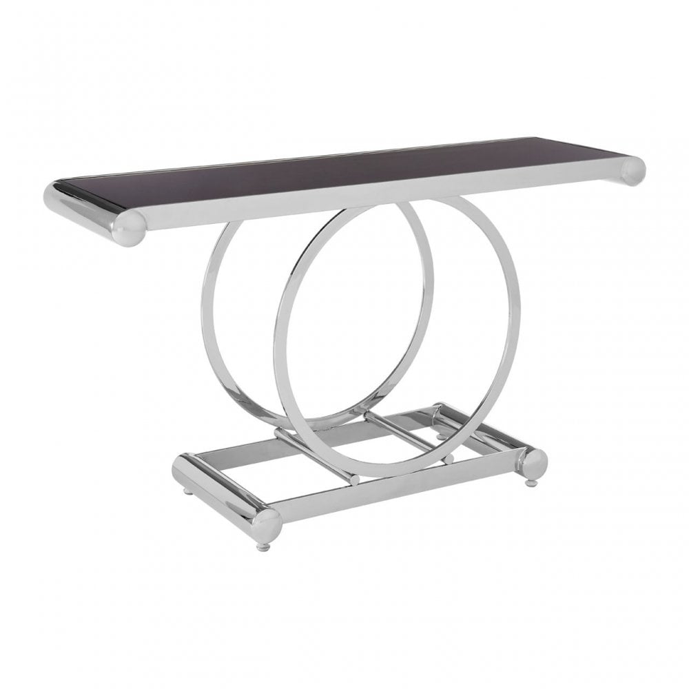 Clanbay Novara Black Glass Top Console Table, Stainless Steel, Glass ...