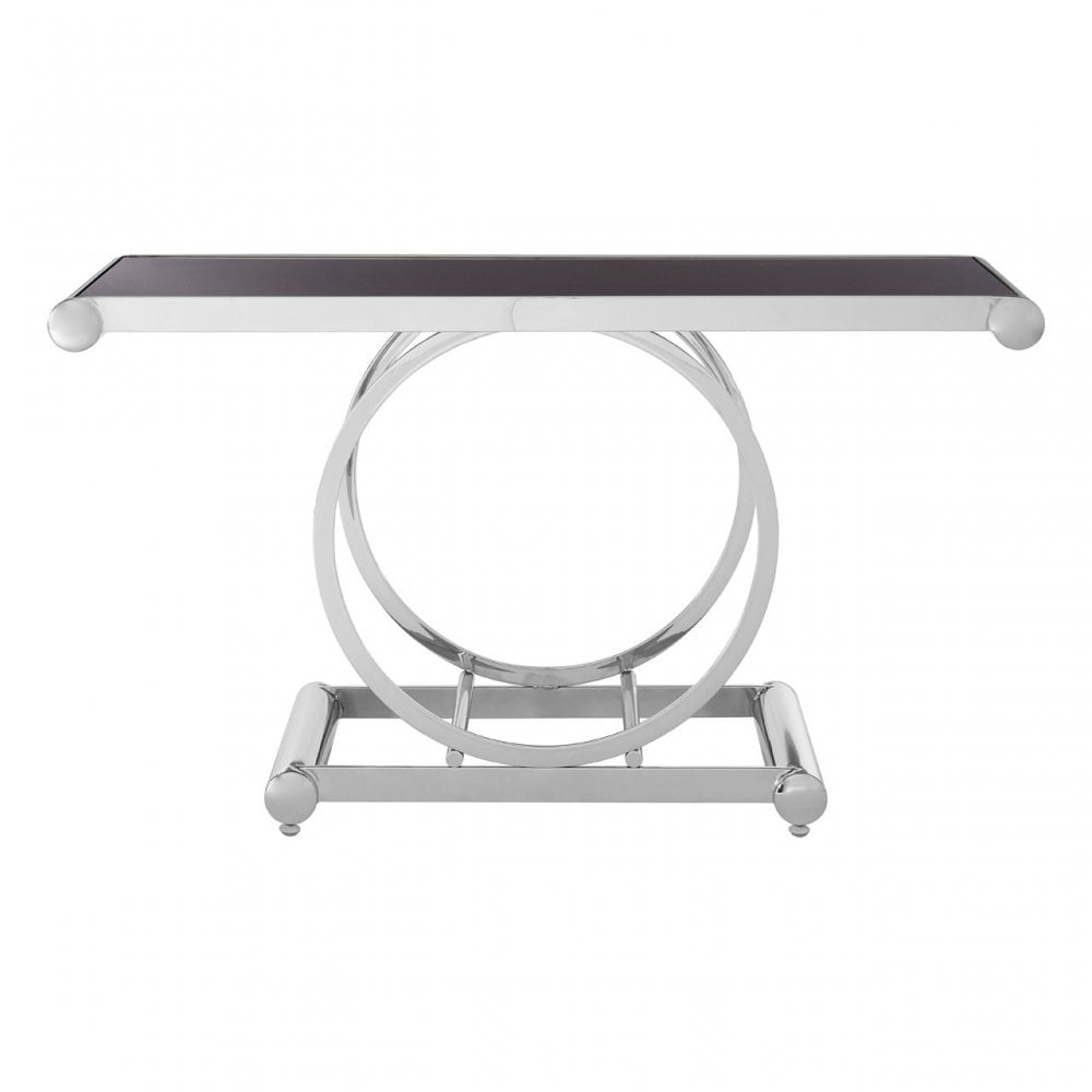 Novara Black Glass Top Console Table, Stainless Steel, Glass, Black