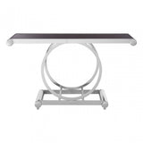 Novara Black Glass Top Console Table, Stainless Steel, Glass, Black