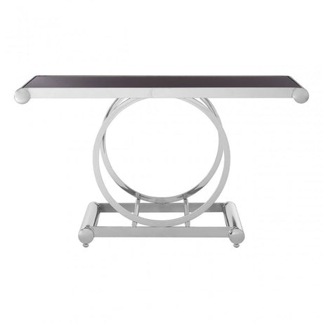 Novara Black Glass Top Console Table, Stainless Steel, Glass, Black