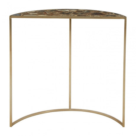 Vita Half Moon Black Agate Top Table, Steel, Stone, Natural