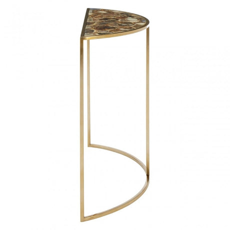 Vita Half Moon Black Agate Top Table, Steel, Stone, Natural