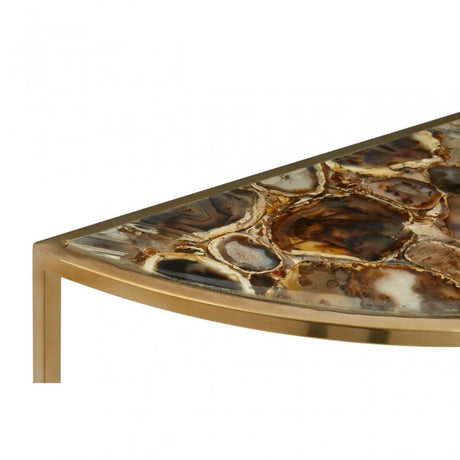 Vita Half Moon Black Agate Top Table, Steel, Stone, Natural