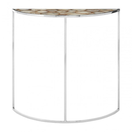 Vita Half Moon White Agate Top Table, Agate, Steel, Silver