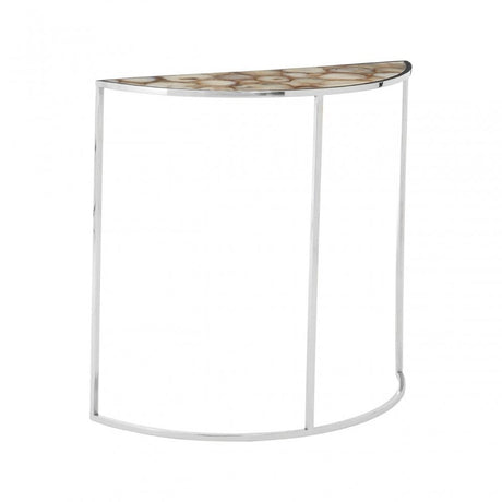 Vita Half Moon White Agate Top Table, Agate, Steel, Silver