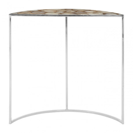 Vita Half Moon White Agate Top Table, Agate, Steel, Silver
