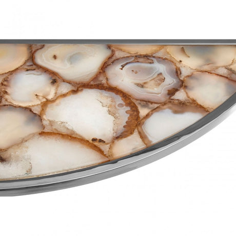 Vita Half Moon White Agate Top Table, Agate, Steel, Silver