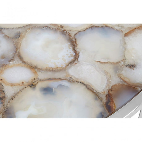 Vita Half Moon White Agate Top Table, Agate, Steel, Silver