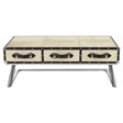 Tuskin Mango Wood Coffee Table, Leather, Mango Wood, Stainless Steel, Natural