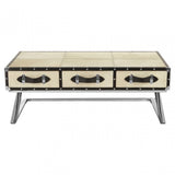 Tuskin Mango Wood Coffee Table, Leather, Mango Wood, Stainless Steel, Natural