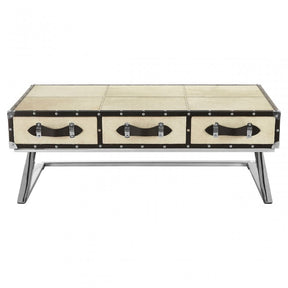 Tuskin Mango Wood Coffee Table, Leather, Mango Wood, Stainless Steel, Natural