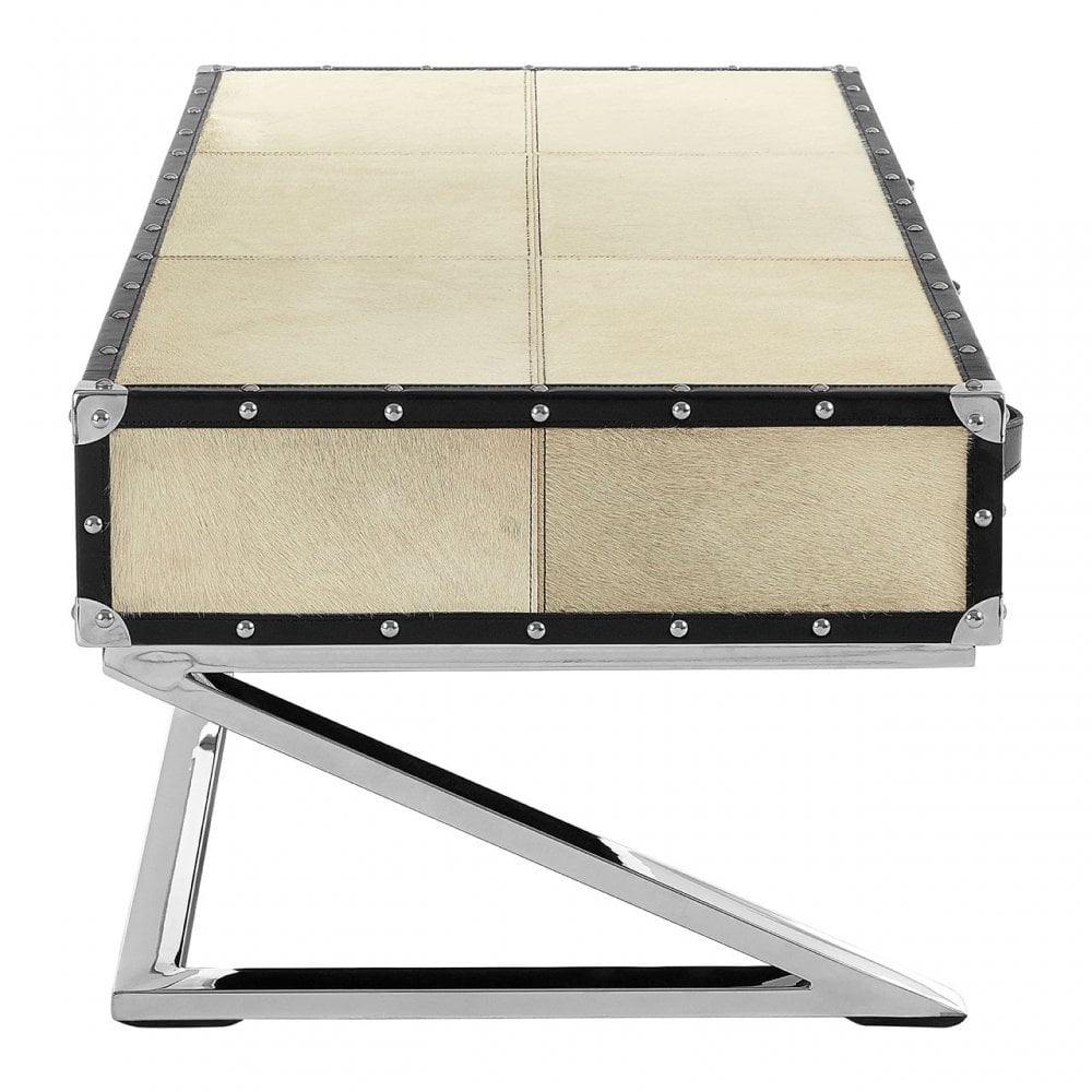 Tuskin Mango Wood Coffee Table, Leather, Mango Wood, Stainless Steel, Natural