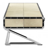 Tuskin Mango Wood Coffee Table, Leather, Mango Wood, Stainless Steel, Natural
