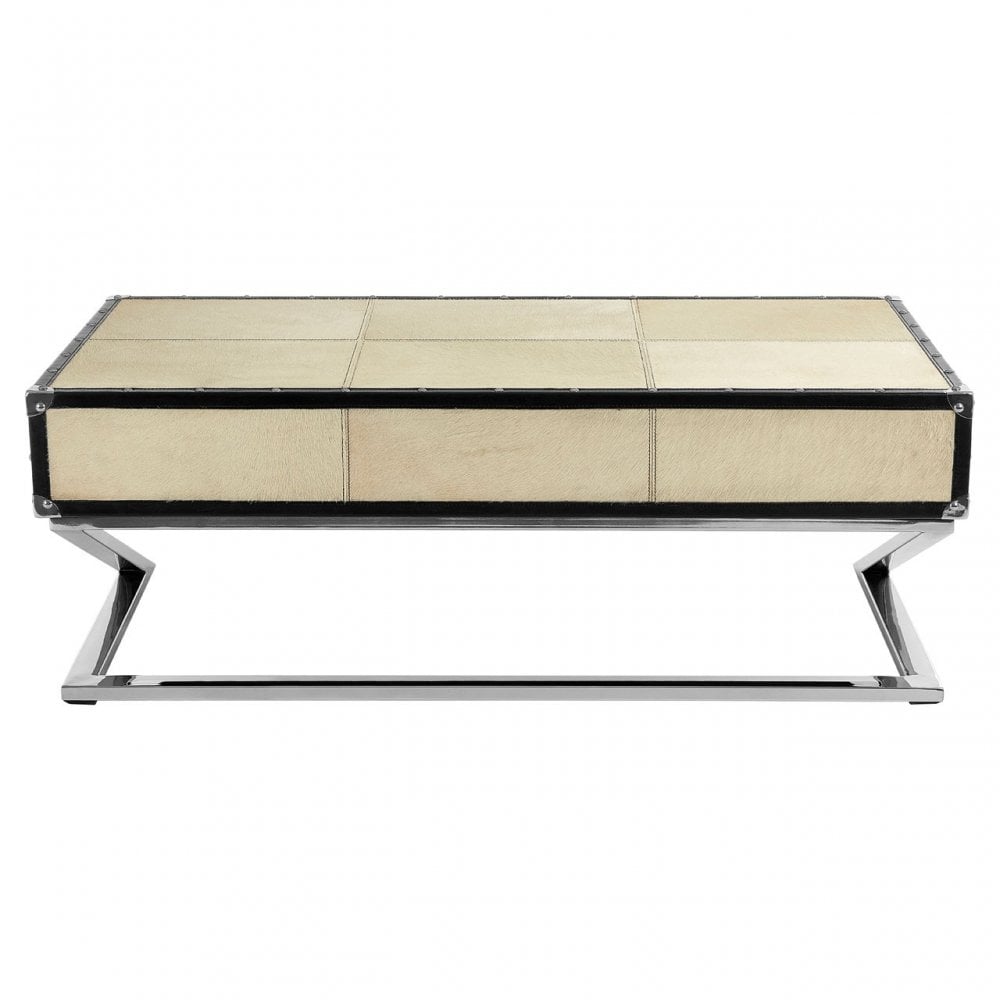 Tuskin Mango Wood Coffee Table, Leather, Mango Wood, Stainless Steel, Natural
