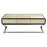 Tuskin Mango Wood Coffee Table, Leather, Mango Wood, Stainless Steel, Natural