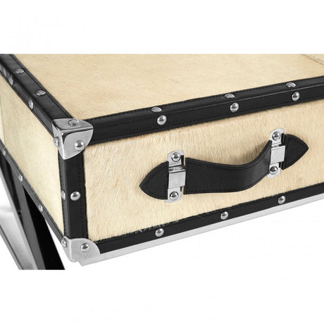 Tuskin Mango Wood Coffee Table, Leather, Mango Wood, Stainless Steel, Natural