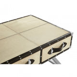 Tuskin Mango Wood Coffee Table, Leather, Mango Wood, Stainless Steel, Natural