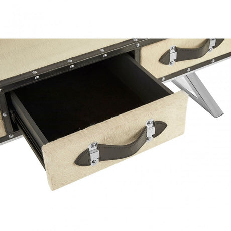 Tuskin Mango Wood Coffee Table, Leather, Mango Wood, Stainless Steel, Natural