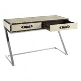 Tuskin Mango Wood Console Table, Leather, Mango Wood, Stainless Steel, Natural