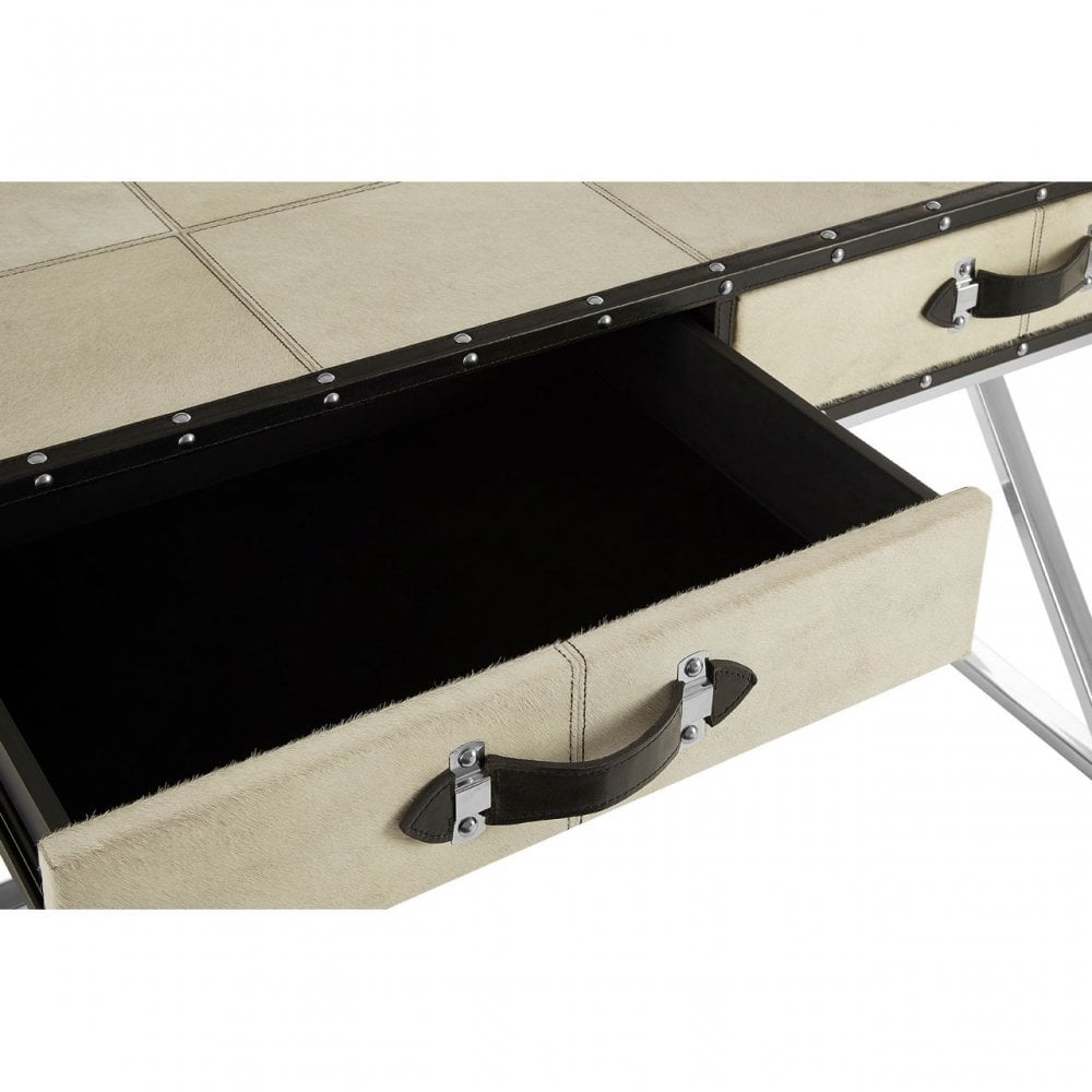 Tuskin Mango Wood Console Table, Leather, Mango Wood, Stainless Steel, Natural