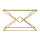 Enrich Corseted Champagne Console Table, Stainless Steel, Glass, Gold