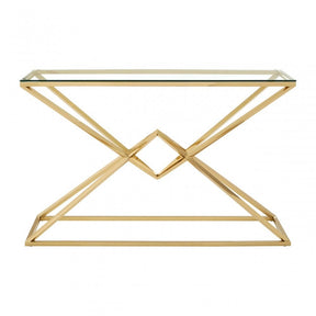 Enrich Corseted Champagne Console Table, Stainless Steel, Glass, Gold