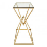 Enrich Corseted Champagne Console Table, Stainless Steel, Glass, Gold