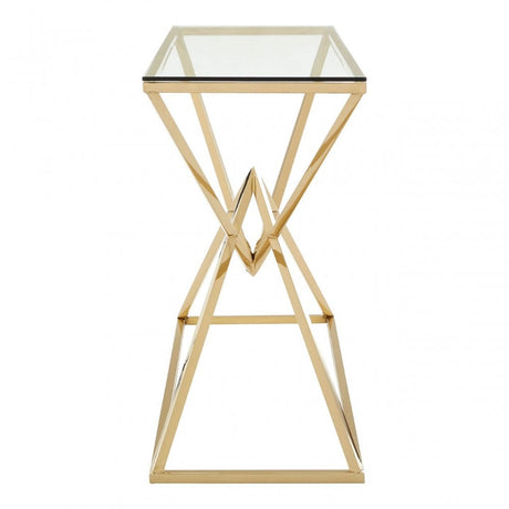 Enrich Corseted Champagne Console Table, Stainless Steel, Glass, Gold