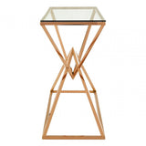 Enrich Corseted Rose Gold Console Table, Stainless Steel, Glass, Rose Gold