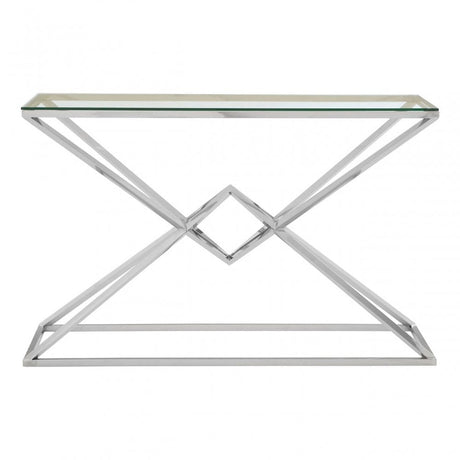 Enrich Corseted Silver Console Table, Stainless Steel, Glass, Silver