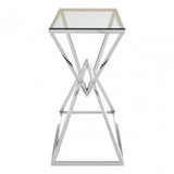 Enrich Corseted Silver Console Table, Stainless Steel, Glass, Silver