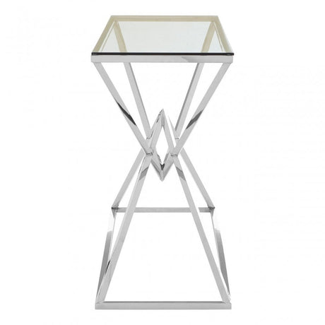 Enrich Corseted Silver Console Table, Stainless Steel, Glass, Silver