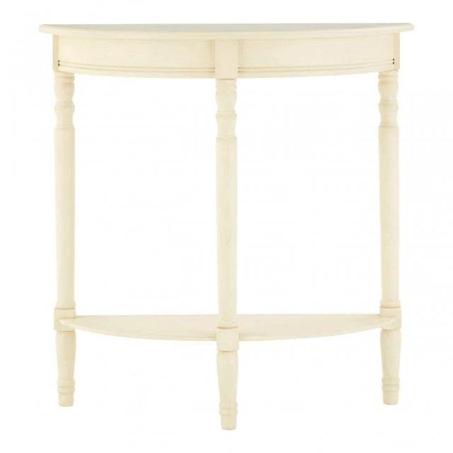 Heritage Antique White Rounded Console Table, Wood, Pine Wood, White