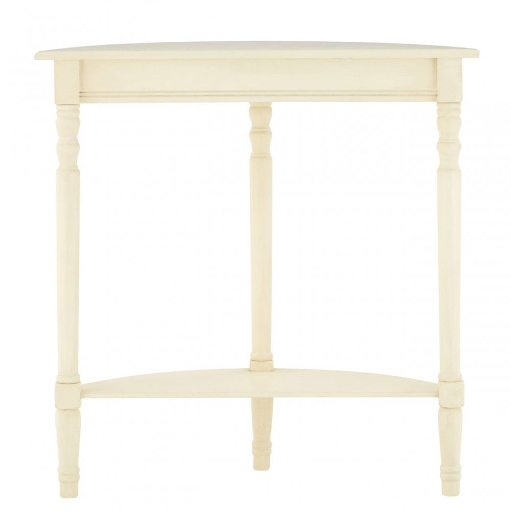 Heritage Antique White Rounded Console Table, Wood, Pine Wood, White