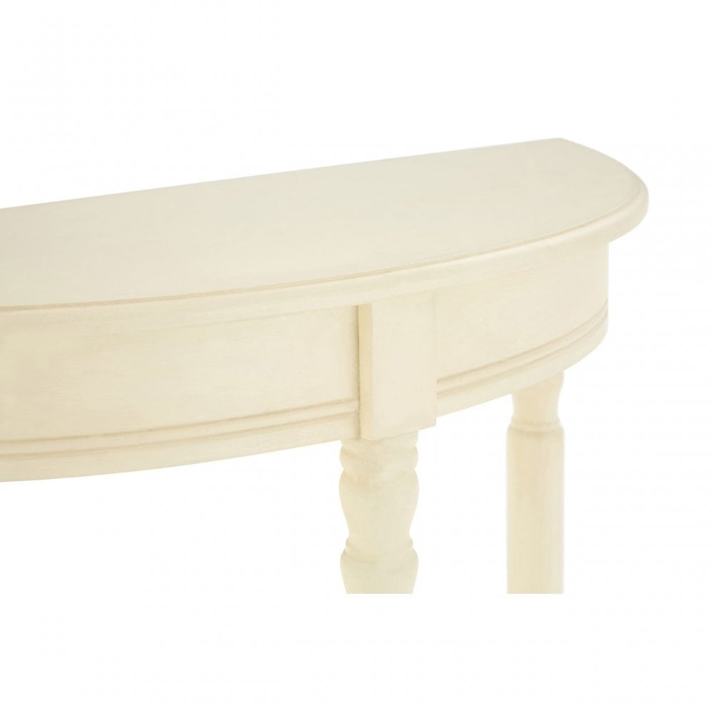 Heritage Antique White Rounded Console Table, Wood, Pine Wood, White