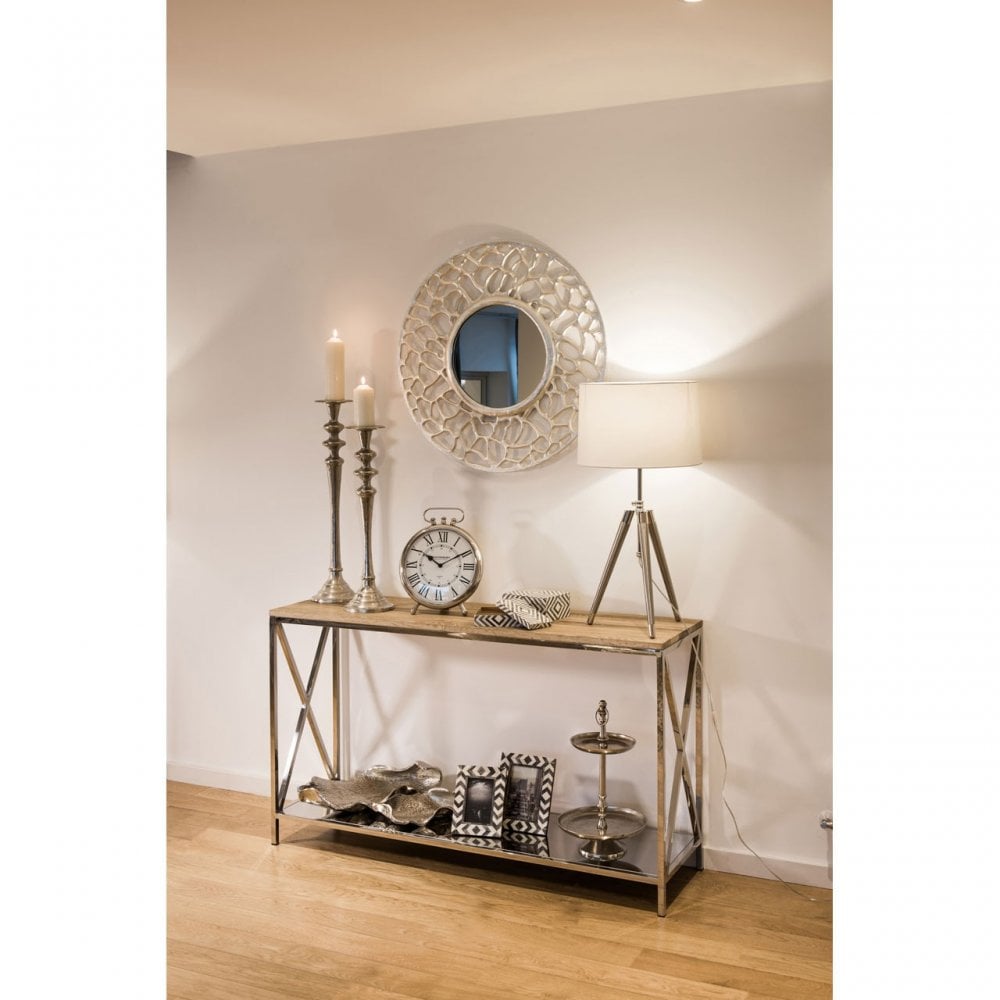 Chiswick Console Table, Oak Wood, Stainless Steel