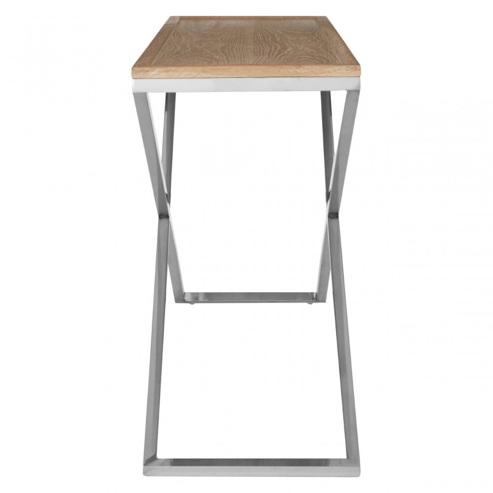 Holland Park Console Table, Oak Veneer, Oak Wood, Stainless Steel