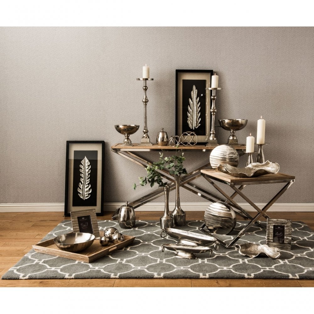 Holland Park Console Table, Oak Veneer, Oak Wood, Stainless Steel