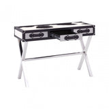 Black / White Genuine Cowhide Console Table, Cowhide, Stainless Steel, Black