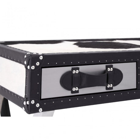Black / White Genuine Cowhide Console Table, Cowhide, Stainless Steel, Black