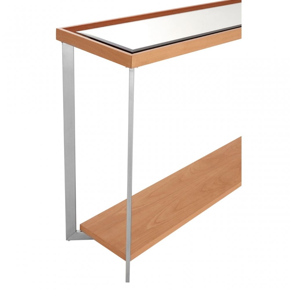Tuskin Console Table, Beechwood, Mirrored Glass, Natural