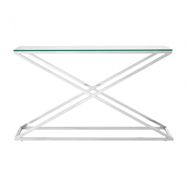 Criss Cross Console Table, Stainless Steel, Glass, Clear