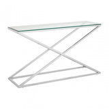 Criss Cross Console Table, Stainless Steel, Glass, Clear