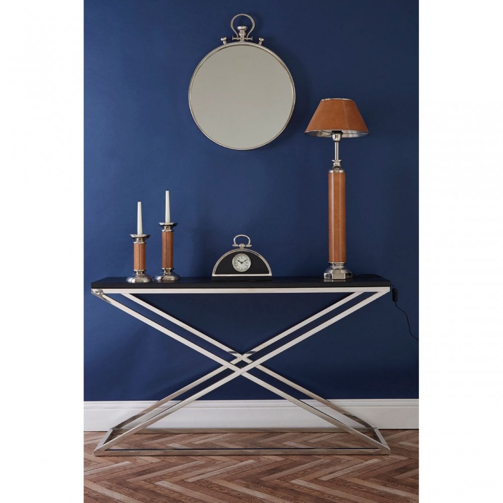 Tribute Console Table, Leather, Stainless Steel, Black