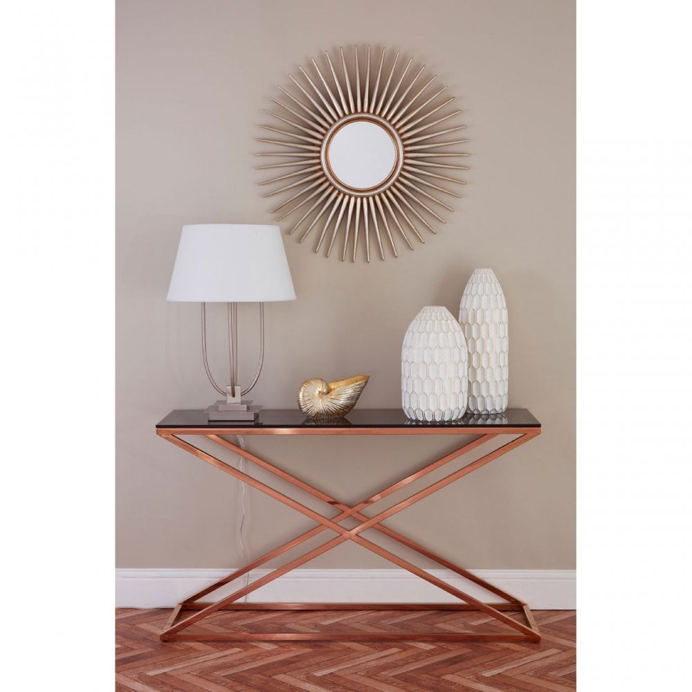 Criss Cross Console Table, Stainless Steel, Glass