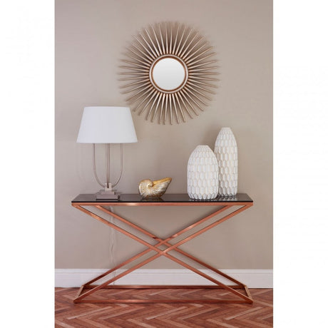 Criss Cross Console Table, Stainless Steel, Glass