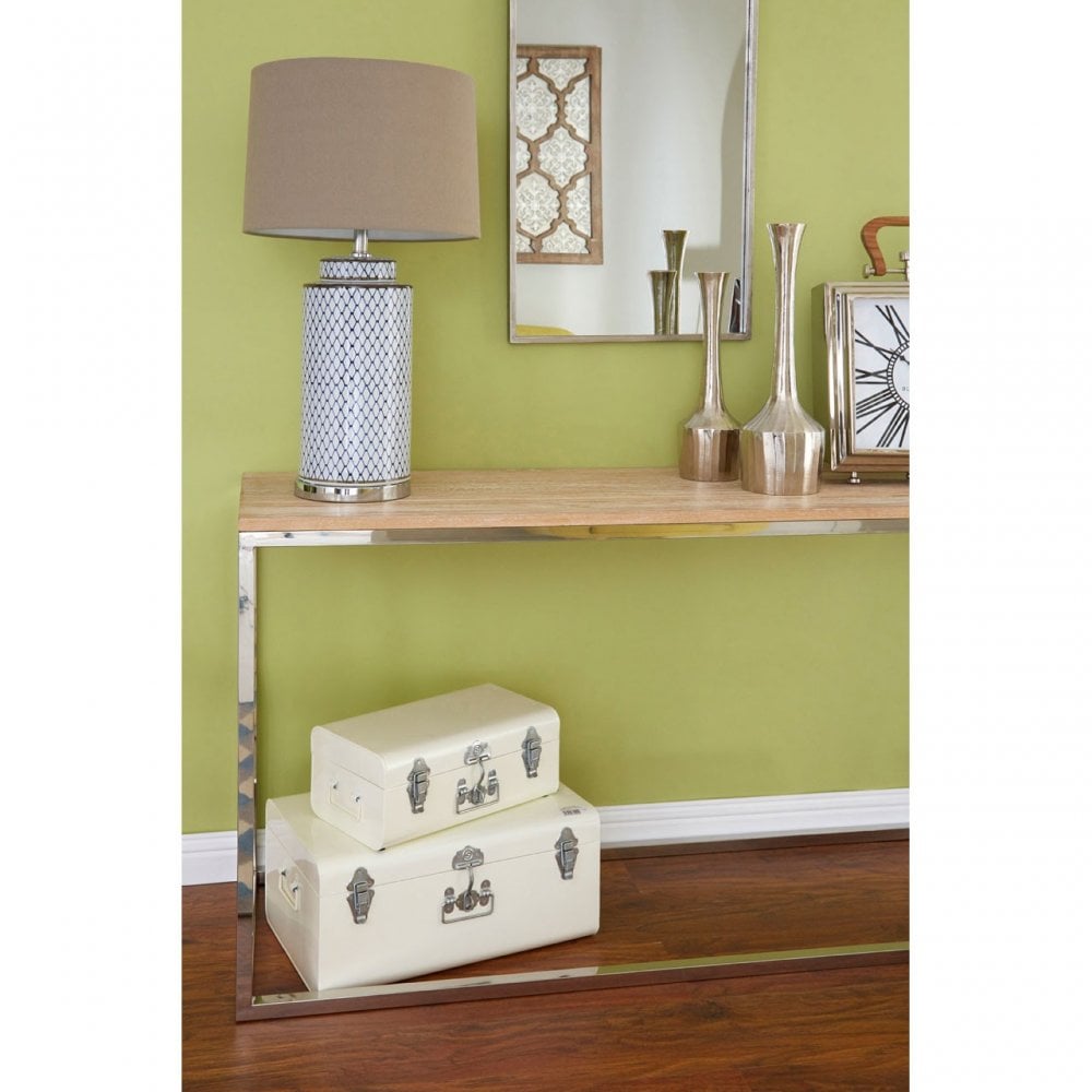 Townhouse Console Table, Oak Wood, Stainless Steel, Natural