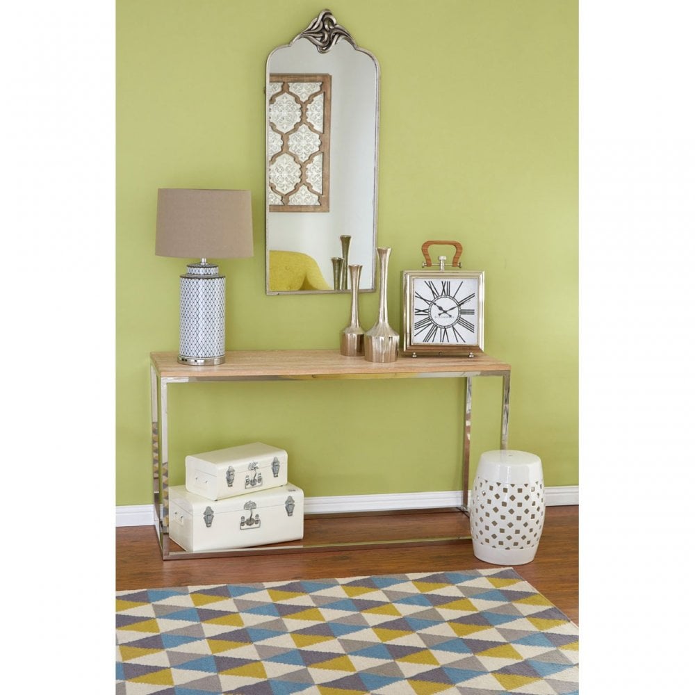 Townhouse Console Table, Oak Wood, Stainless Steel, Natural