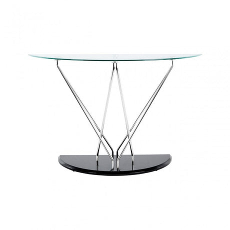 Halo Half Moon Console Table, Chromed Glass, Black