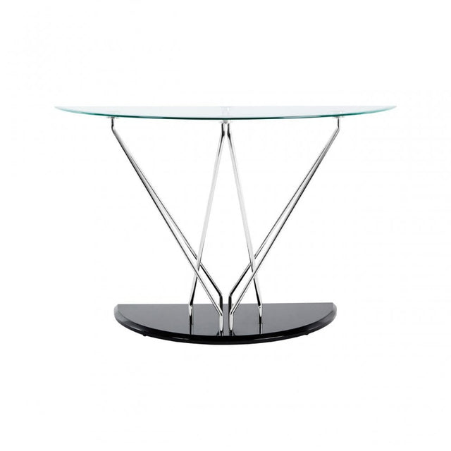 Halo Half Moon Console Table, Chromed Glass, Black